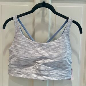 Lululemon energy bra, long line. Size 12. NWT. Light grey/silver blue.